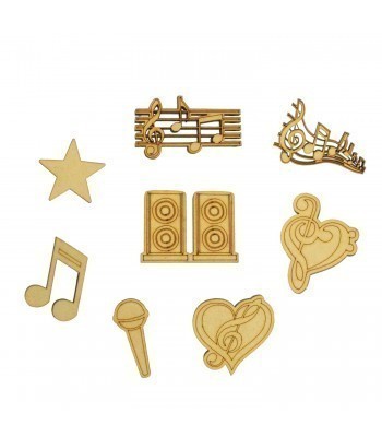 Laser Cut 3mm Music Themed Pack of 8 Shapes